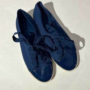 Talbots ribbon laces sneakers shoes navy blue womens 7.5 flats